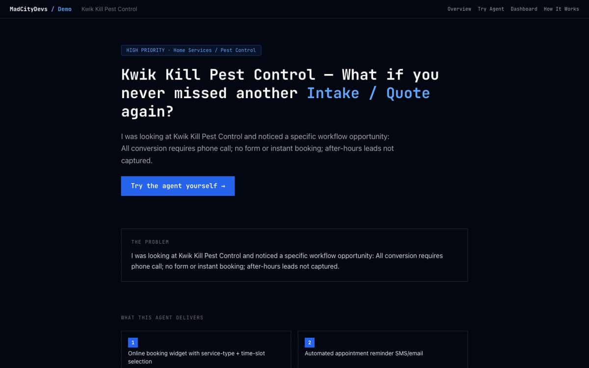 Screenshot of AI Customer Intake Agent — Live Demo